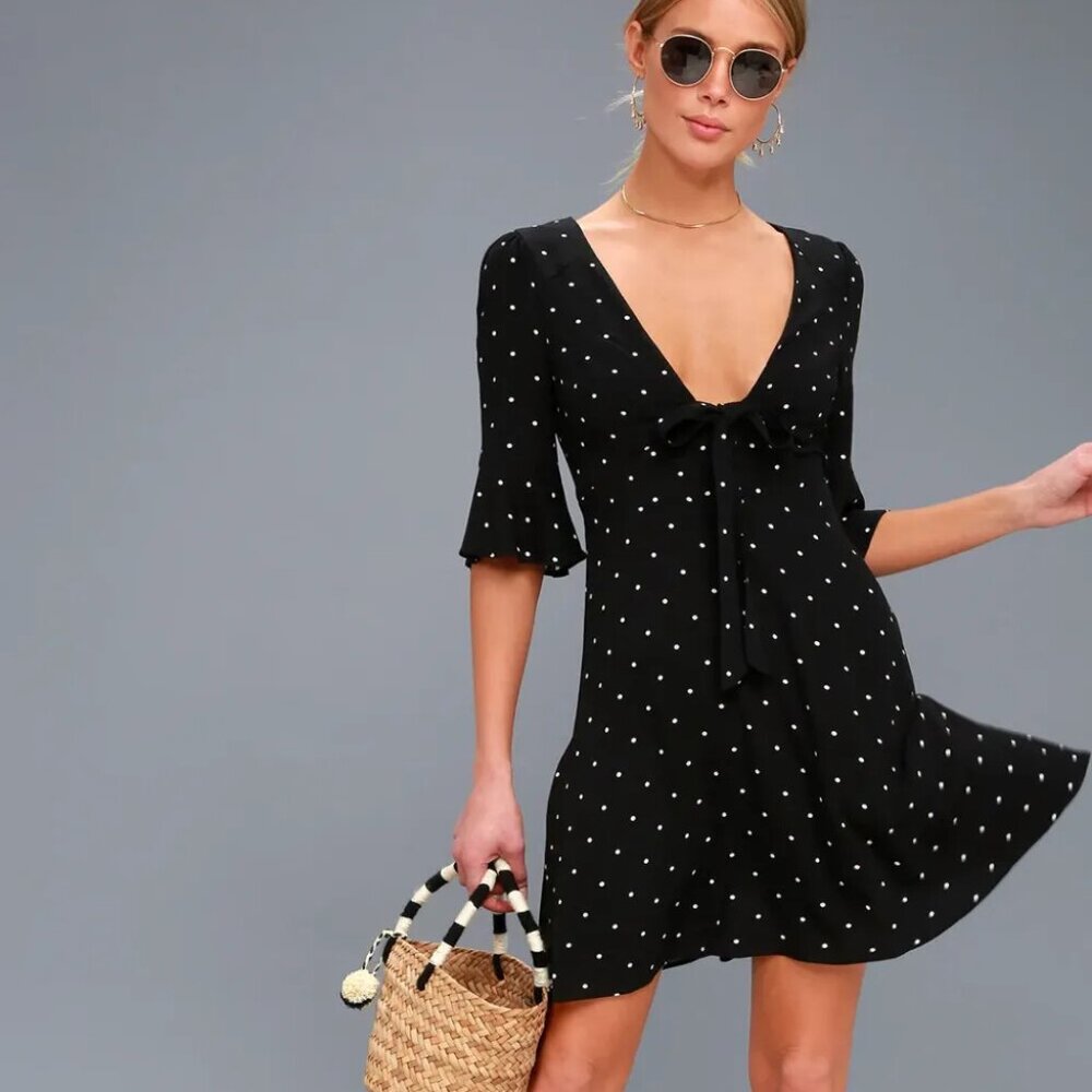 Free People Black All Yours Polka Dot A-Line Mini Dress, Size 2